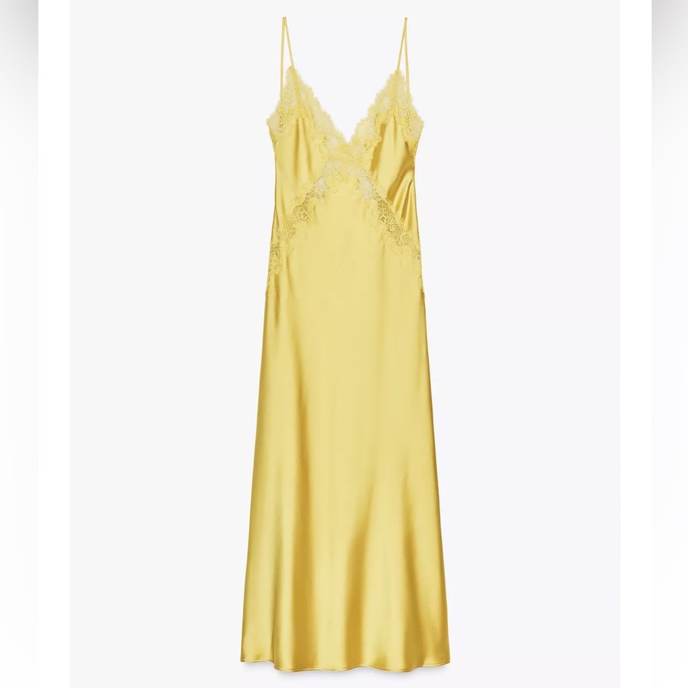 LAST CALL- dress to be donated
Zara Yellow Lace-Trim Satin Midi Dress NWOT - Picture 6 of 16